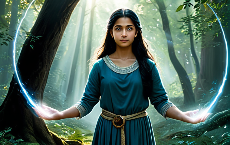 A professional young female character, named Hari, with an empathetic and determined expression, establishing a deep spiritual bond with several benevolent ethereal wisps that gently swirl around her. She is depicted in modest, practical attire, fully clothed, standing in a serene, mystical forest clearing where soft, magical light filters through the trees. The atmosphere is peaceful and harmonious, reflecting her ability to bring balance. Perfect anatomy, correct proportions, natural pose, well-formed hands, proper finger count, natural body proportions, safe for work, appropriate content, fully clothed, family-friendly, high quality professional photography.