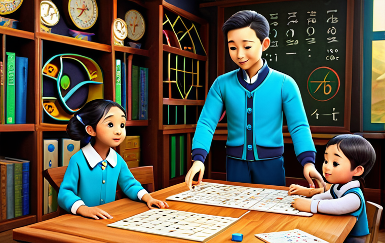 신비아파트 관련 교재와 활용법 - **Subject:** Children learning the Arabic alphabet with cartoon characters "Shaqqat Al Ashbah" (Ghos...