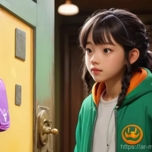 Home 31 신비아파트 글로벌 인기 요인 - A vibrant, dynamic anime illustration featuring Hari, a courageous teenage girl with dark hair and b...