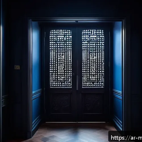 신비아파트 스토리 구조 분석 - A mysterious dark apartment hallway inspired by Shinbi Apartment, featuring dim lighting with heavy ...