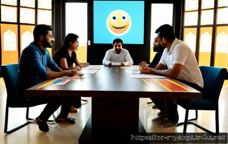 신비아파트 제작사의 후속작 계획 - Photorealistic cinematic animation studio planning room in Dubai, diverse Arab and Korean creative t...